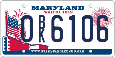 MD license plate 0BK6106