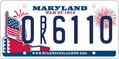 MD license plate 0BK6110