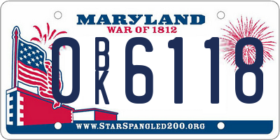 MD license plate 0BK6118