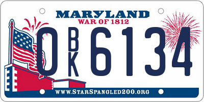 MD license plate 0BK6134