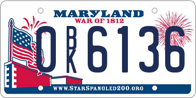 MD license plate 0BK6136