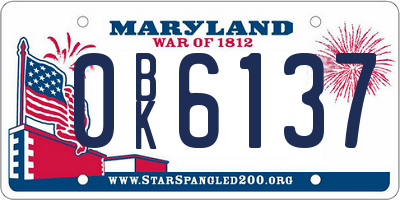 MD license plate 0BK6137
