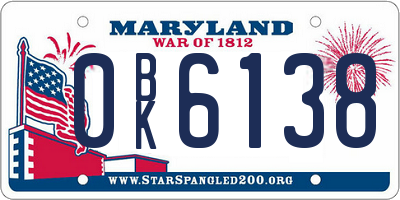 MD license plate 0BK6138