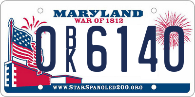 MD license plate 0BK6140