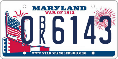 MD license plate 0BK6143