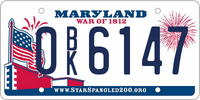 MD license plate 0BK6147