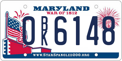 MD license plate 0BK6148