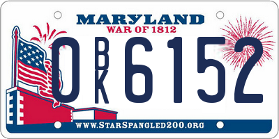 MD license plate 0BK6152