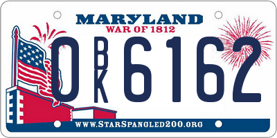 MD license plate 0BK6162