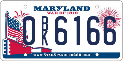MD license plate 0BK6166