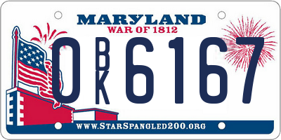 MD license plate 0BK6167