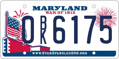 MD license plate 0BK6175