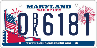 MD license plate 0BK6181