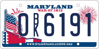 MD license plate 0BK6191