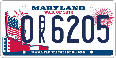 MD license plate 0BK6205