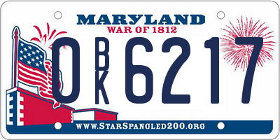 MD license plate 0BK6217