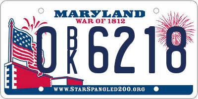 MD license plate 0BK6218