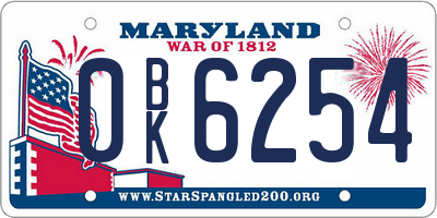 MD license plate 0BK6254