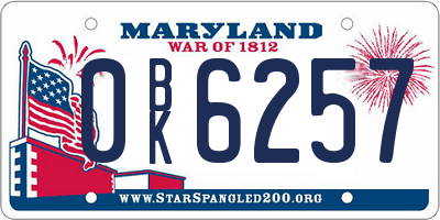 MD license plate 0BK6257