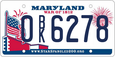 MD license plate 0BK6278