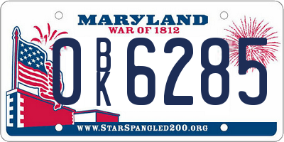 MD license plate 0BK6285