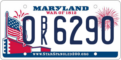 MD license plate 0BK6290