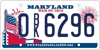 MD license plate 0BK6296