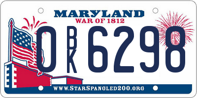 MD license plate 0BK6298