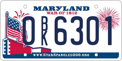 MD license plate 0BK6301