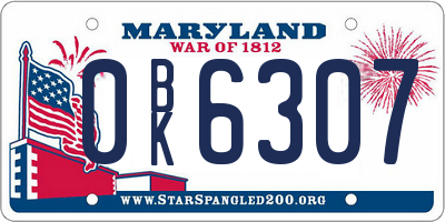 MD license plate 0BK6307