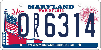MD license plate 0BK6314