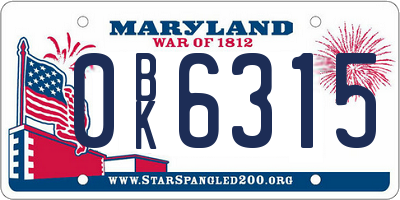 MD license plate 0BK6315