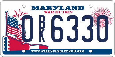 MD license plate 0BK6330