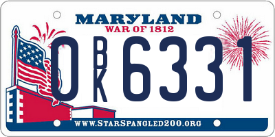 MD license plate 0BK6331
