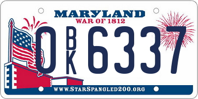 MD license plate 0BK6337