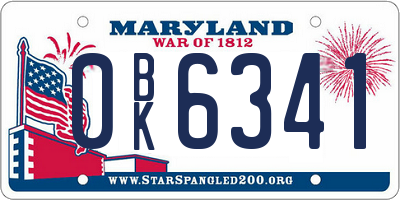 MD license plate 0BK6341