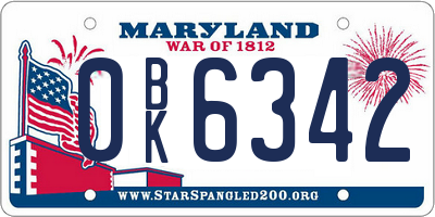 MD license plate 0BK6342