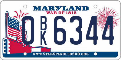 MD license plate 0BK6344
