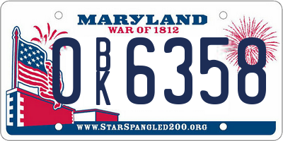 MD license plate 0BK6358