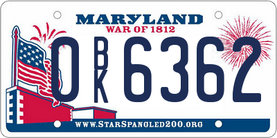 MD license plate 0BK6362