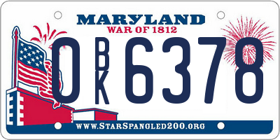 MD license plate 0BK6378