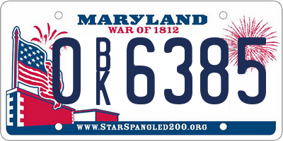 MD license plate 0BK6385