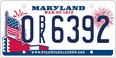 MD license plate 0BK6392