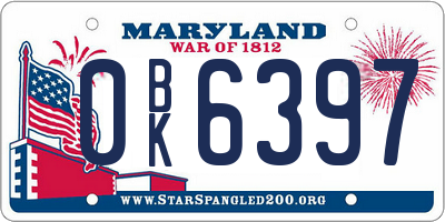 MD license plate 0BK6397