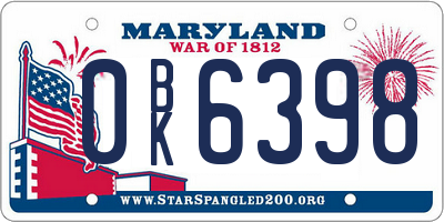 MD license plate 0BK6398