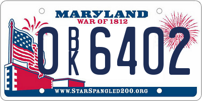 MD license plate 0BK6402