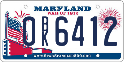 MD license plate 0BK6412
