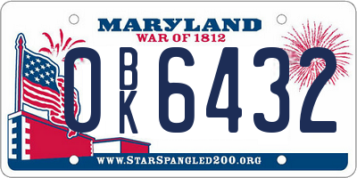 MD license plate 0BK6432