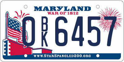 MD license plate 0BK6457