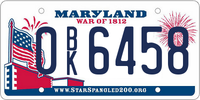 MD license plate 0BK6458